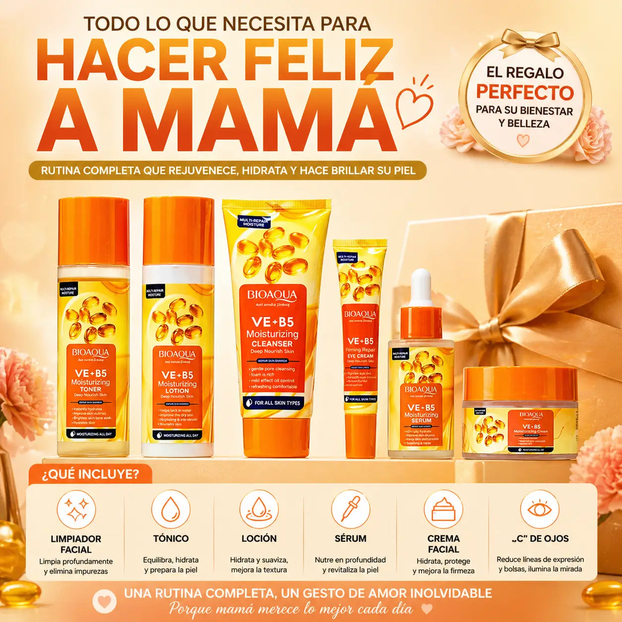 KIT FACIAL BIOAQUA PREMIUM QUE NUTRE, REAFIRMA Y REVIVE LA BELLEZA NATURAL DE MAMA💫💖
