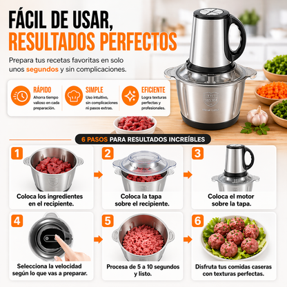 PROCESADOR DE ALIMENTOS 360PRO ¡Transforma tu cocina! Prepara comidas deliciosas y uniformes en segundos, sin esfuerzo.